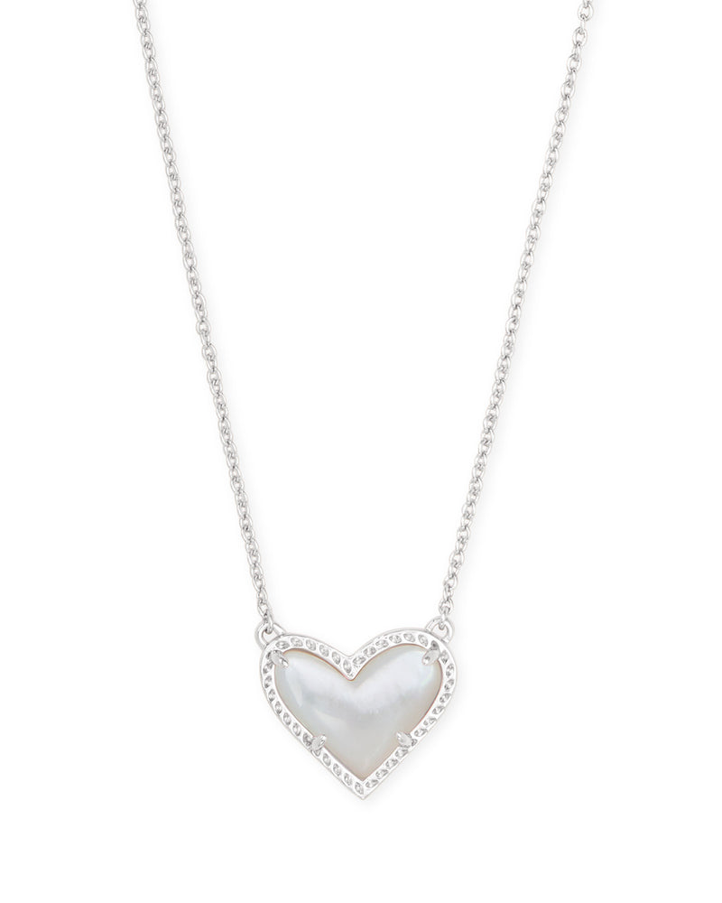 Ari Heart Silver Pendant Necklace in Ivory Mother-of-Pearl