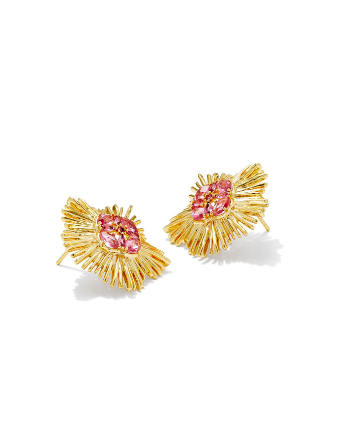 Dira Gold Crystal Statement Stud Earrings in Pink Mix