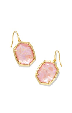 Daphne Gold Drop Earrings in Light Pink Iridescent Abalone