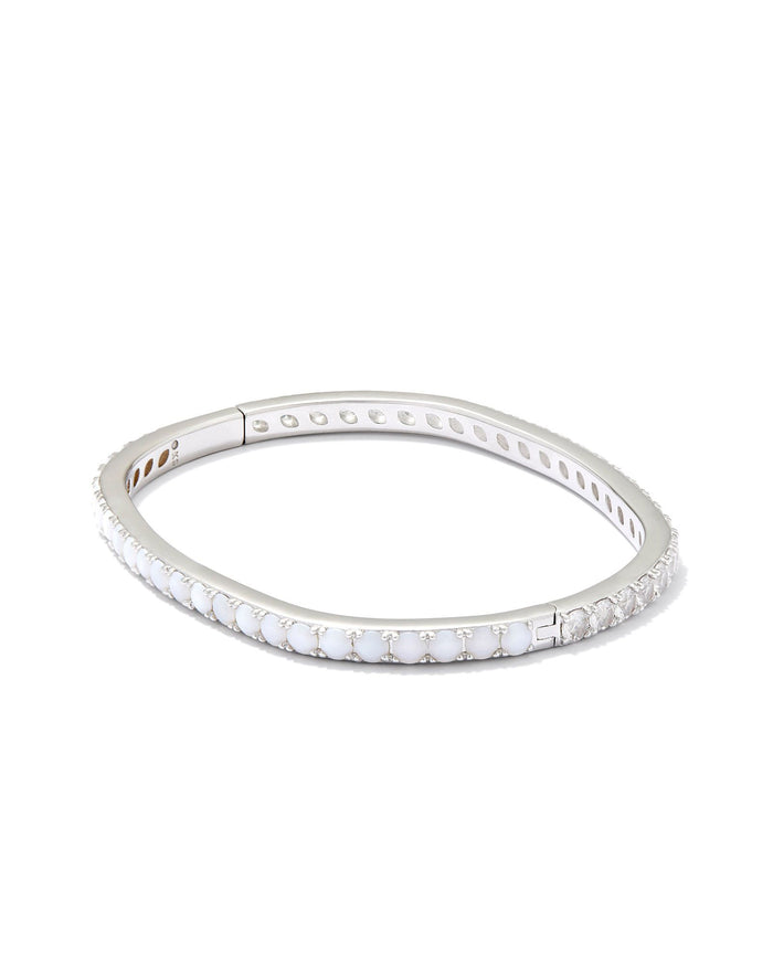 Chandler Silver Bangle Bracelet in White Opalite Mix