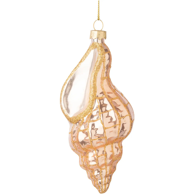 Glass seashell,pale pink with gold glitter ornament