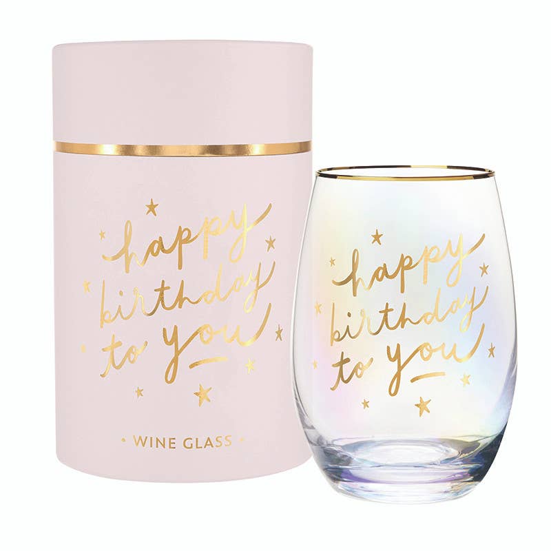 Gold Foil Wine Glass Happy Birthday