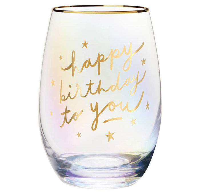 Gold Foil Wine Glass Happy Birthday