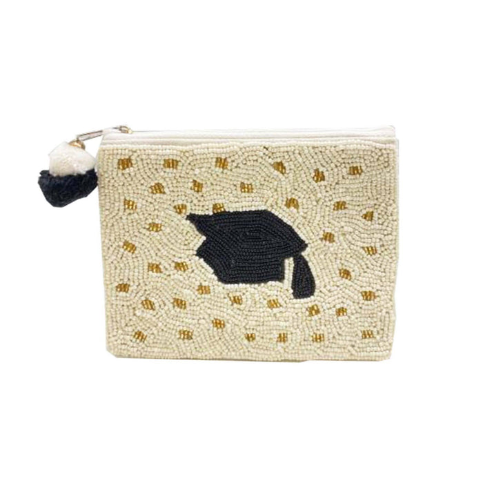 Graduation Cap Beaded Coin Pouch