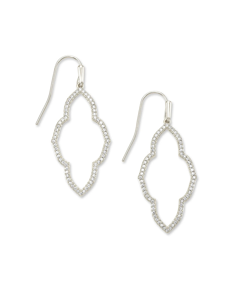 Abbie Silver Small Open Frame Earrings in White Crystal
