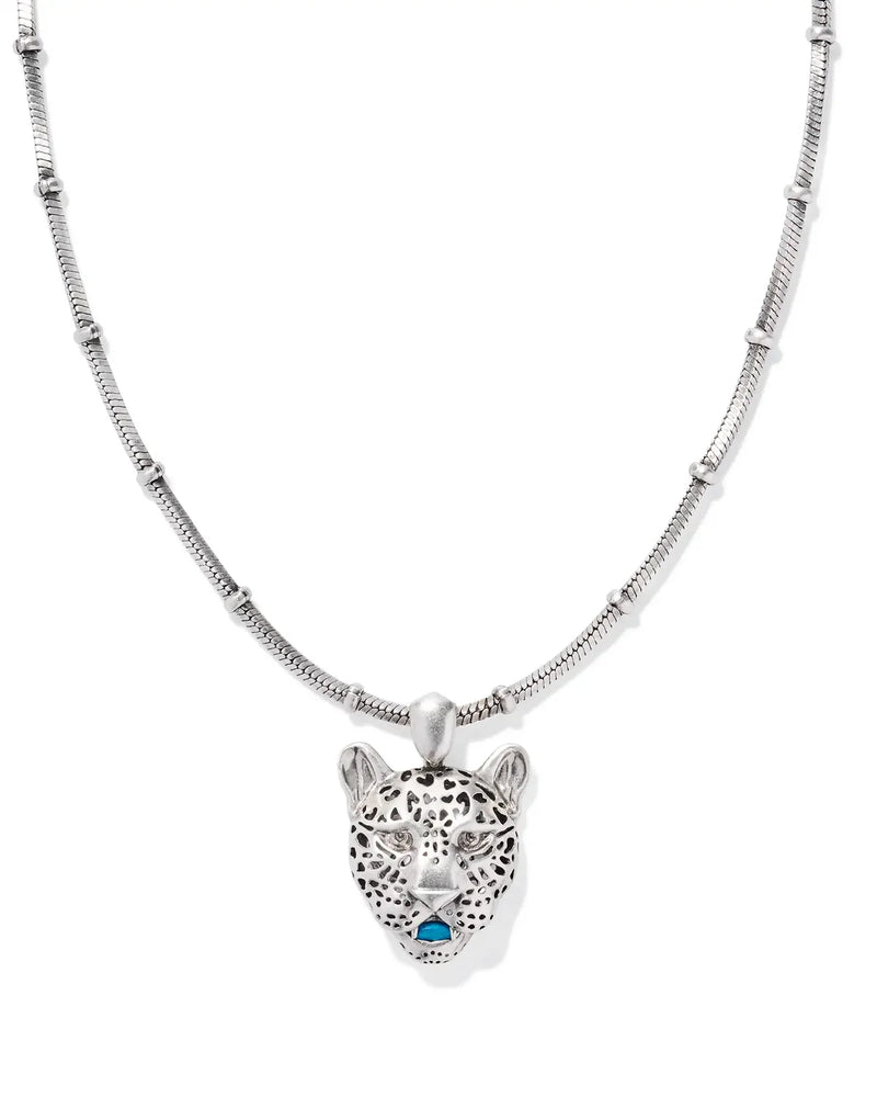 Maura Vintage Jaguar Pendant Necklace in Sage Serpentine