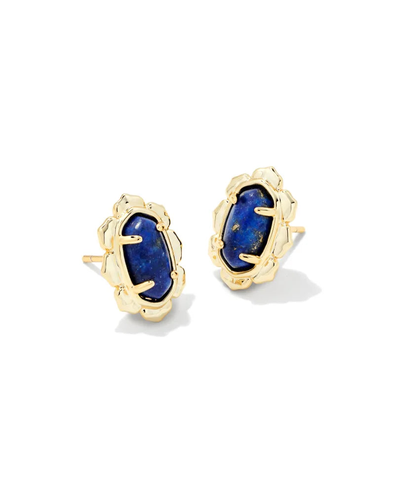 Piper Gold Stud Earrings in Blue Lapis