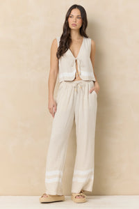 Oat Linen Blend Tie Front Top