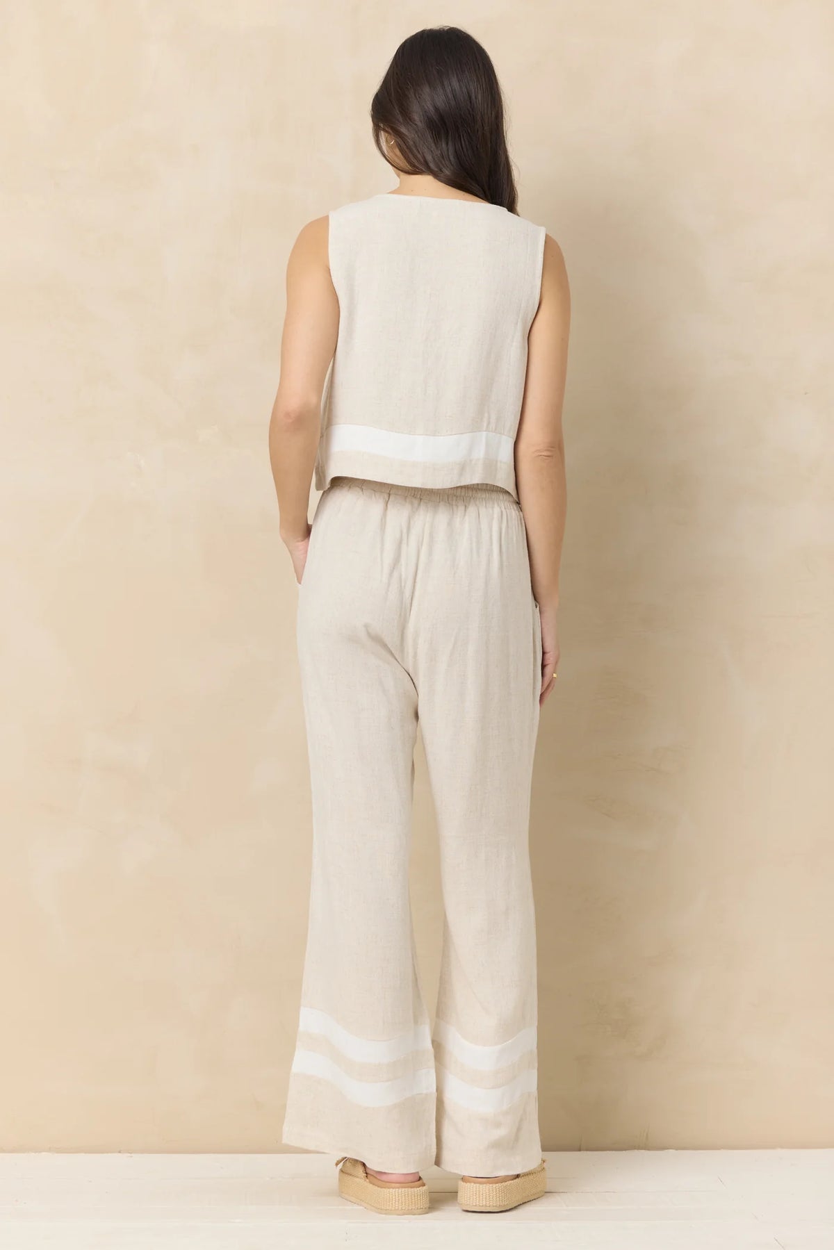 Oat Linen Blend Tie Front Top