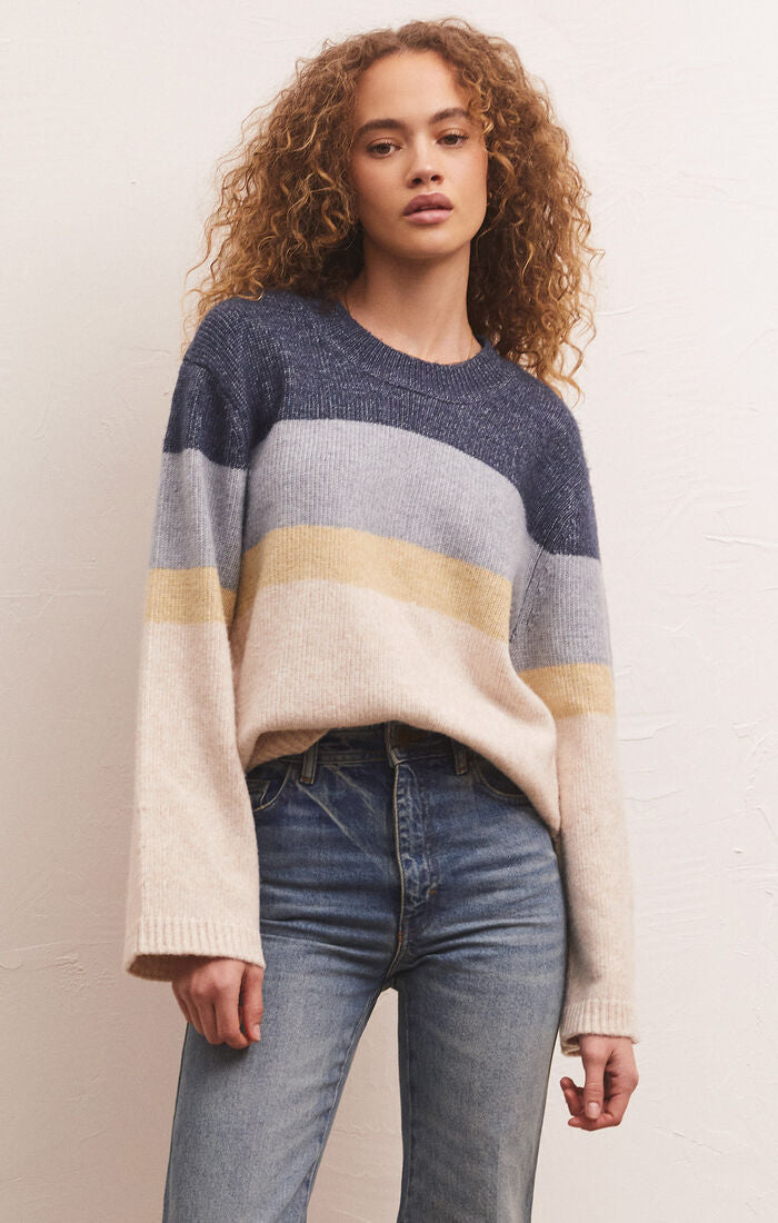 Sawyer Stripe Pullover Sweater Stone Blue