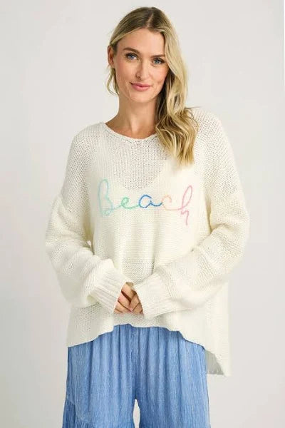 White With Multi Beach Sweater