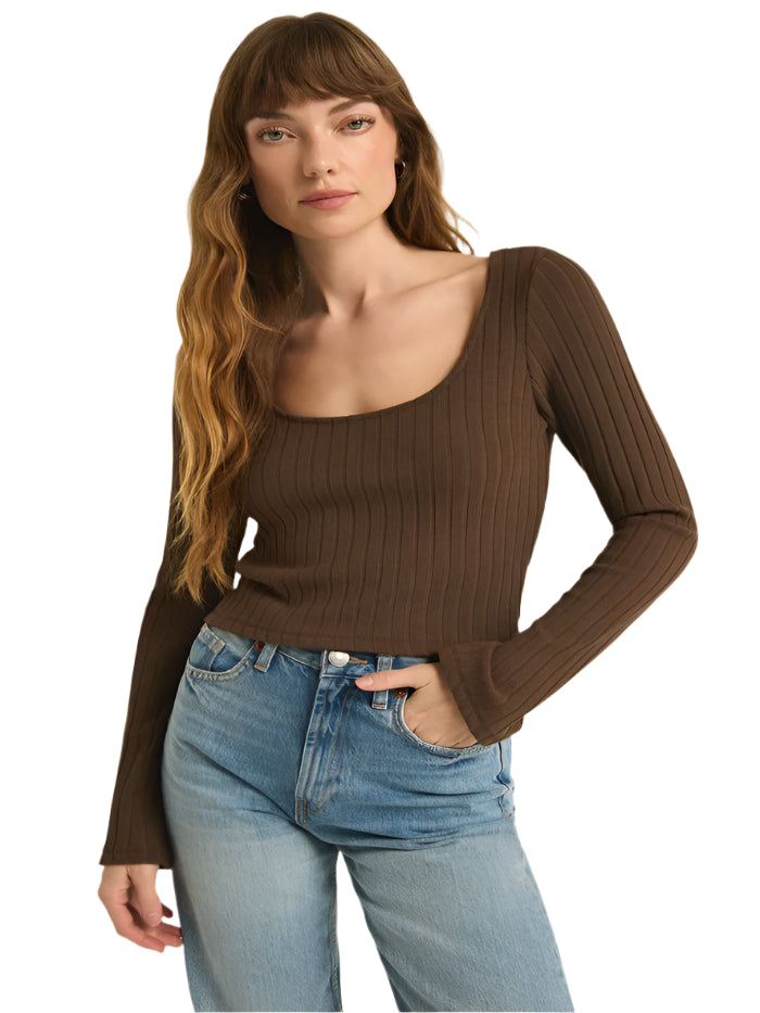 Madeline Rib Top Dark Chocolate-FINAL SALE