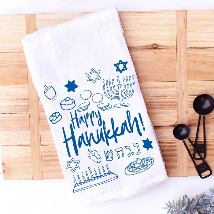 Happy Hanukkah Dreidel & Latkes Dish Towel